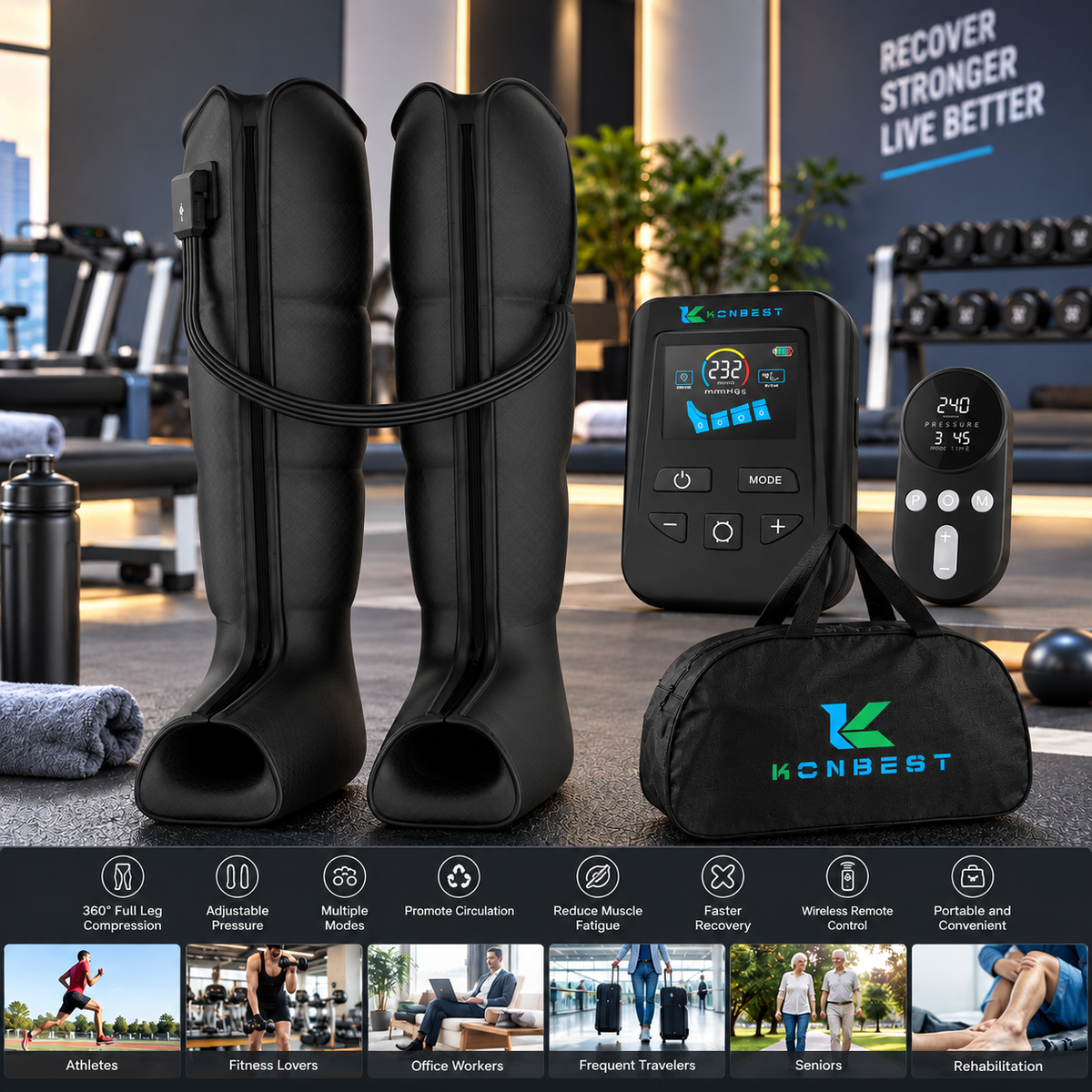 Pneumatic Compression Recovery Boots Leg Pressure Massage Therapy System with Compression Pump