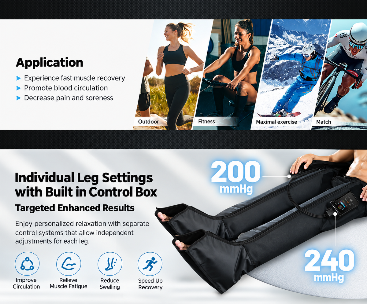 Pneumatic Compression Recovery Boots Leg Pressure Massage Therapy System with Compression Pump
